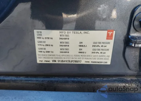 2018 Tesla Model S 100D/75D/P100D из США, поврежденный, VIN 5YJSA1E28JF295017